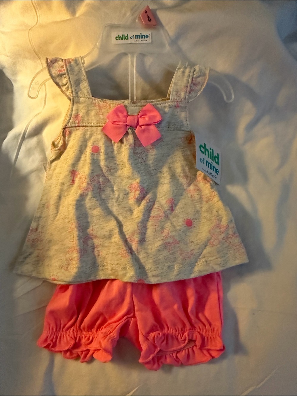 child of mine Pink Bow Heathered Cream Tank with Coral Shorts